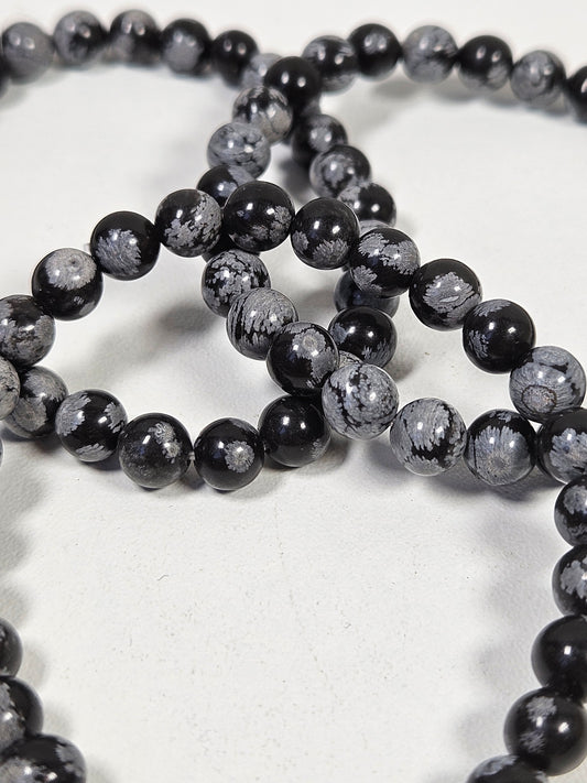Sneeuwvlok obsidiaan armband 6mm