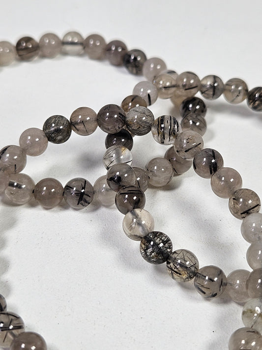 Zwarte toermalijn in kwarts (helder) armband 6mm