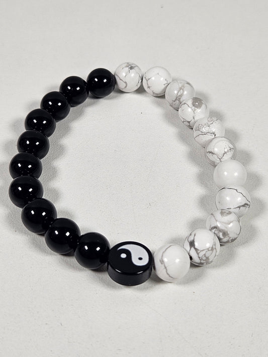 Yin Yang (howliet en obsidiaan) armband 8mm