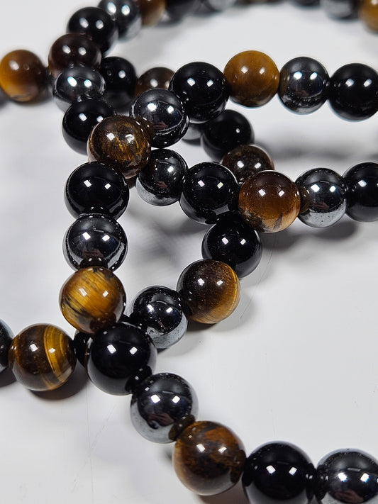 Hematiet/Tijgeroog/Obsidiaan armband 8mm