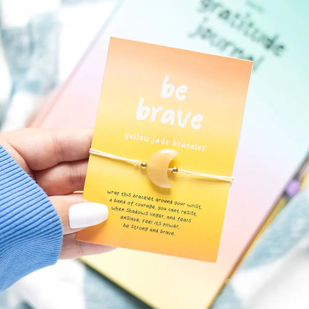 Cadeauverpakking Gele Jade Maan 'Be Brave' verstelbare armband