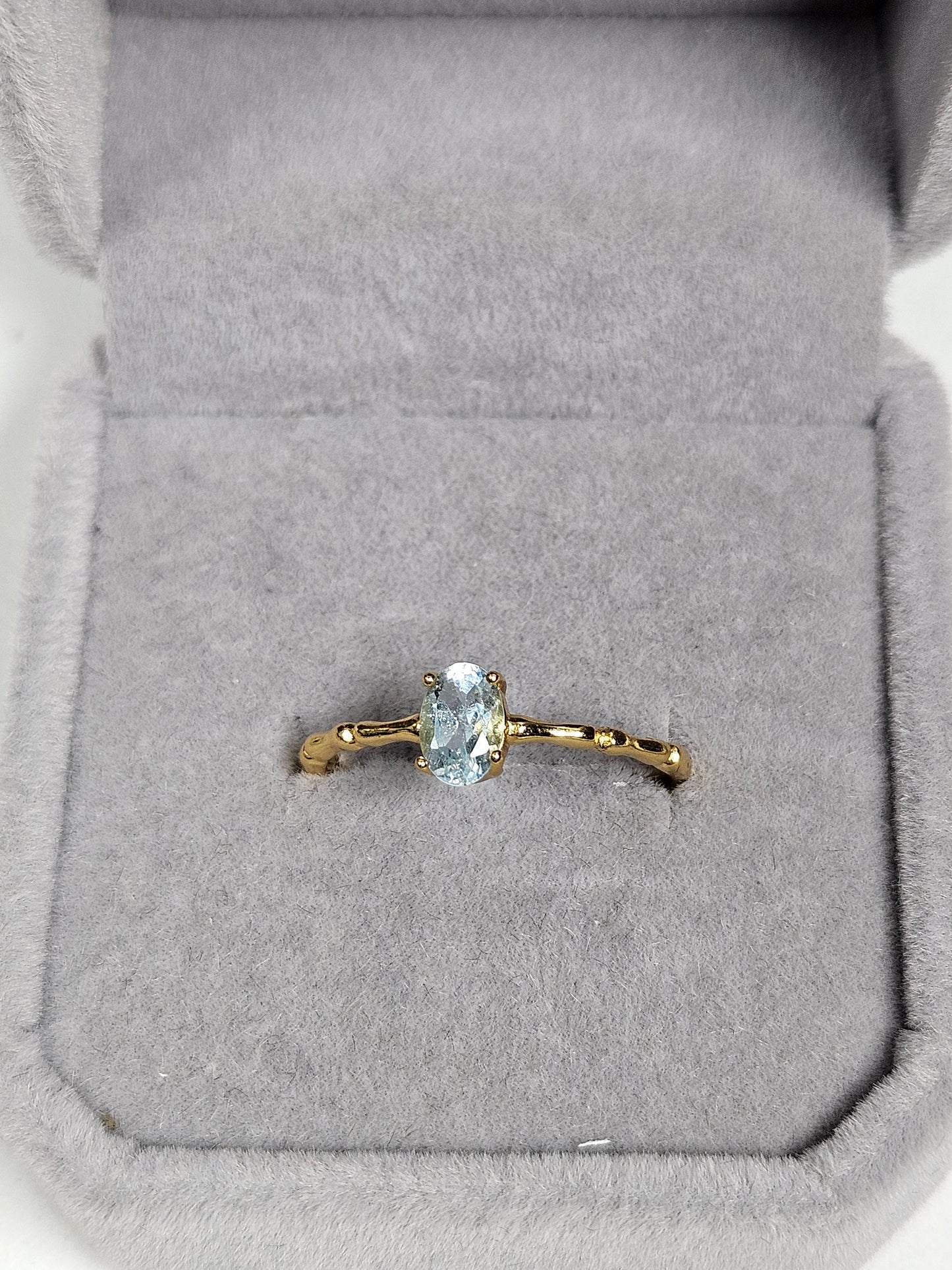 Aquamarijn s925(verguld) verstelbare ring nr24