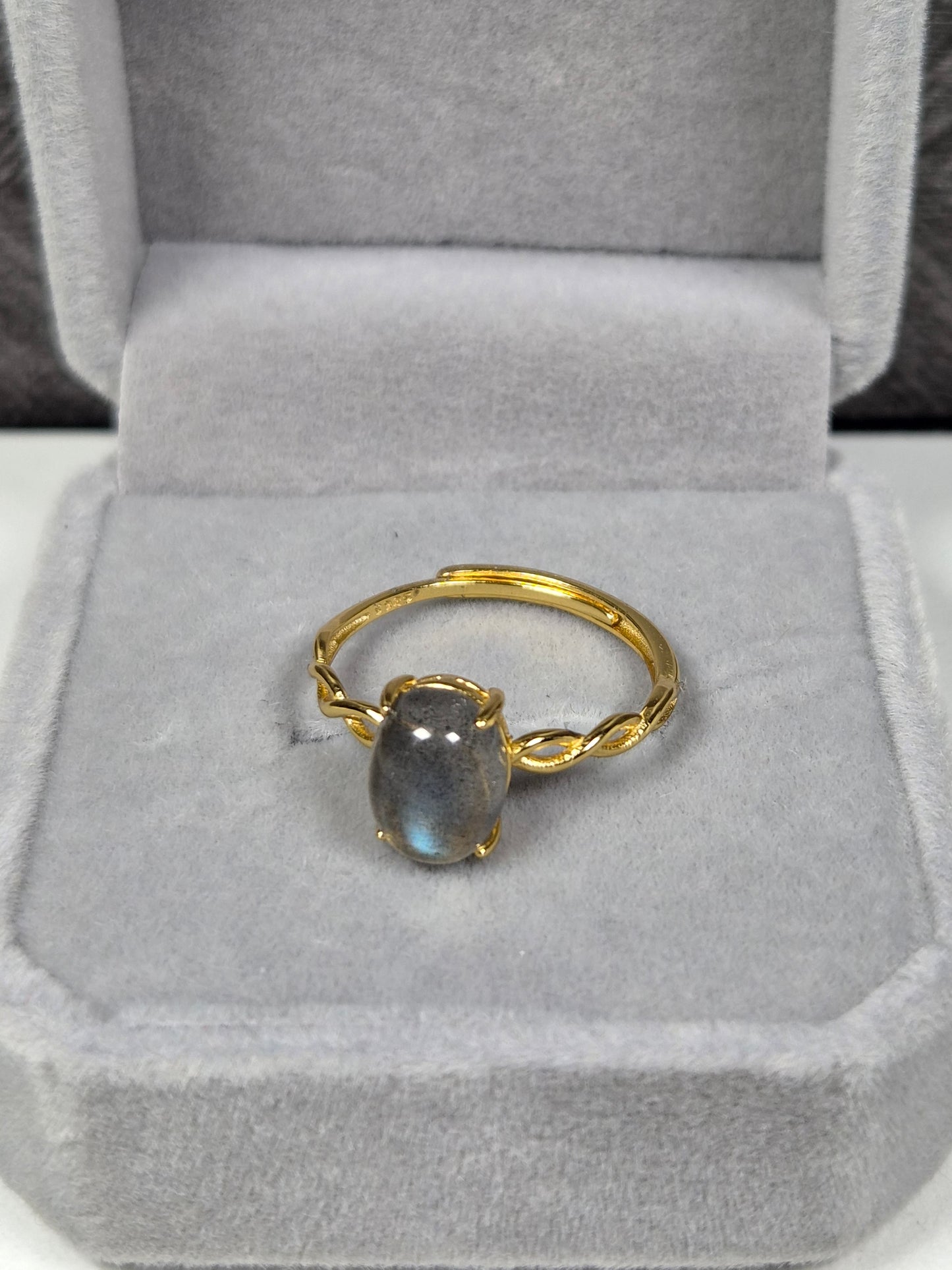 Labradoriet s925 (verguld) verstelbare ring nr7