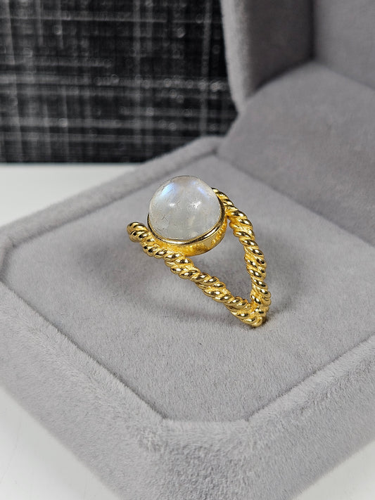 Maansteen s925(verguld) verstelbare ring nr9