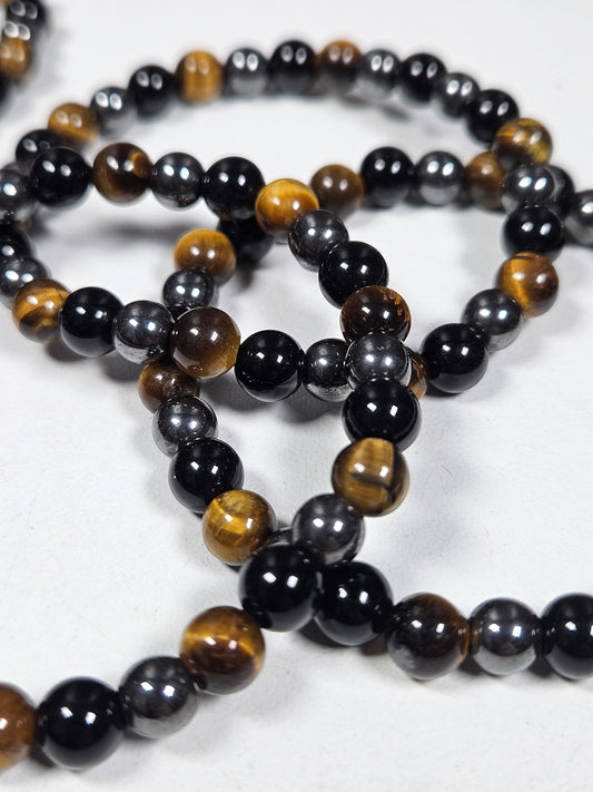 Hematiet/Tijgeroog/Obsidiaan armband 6mm