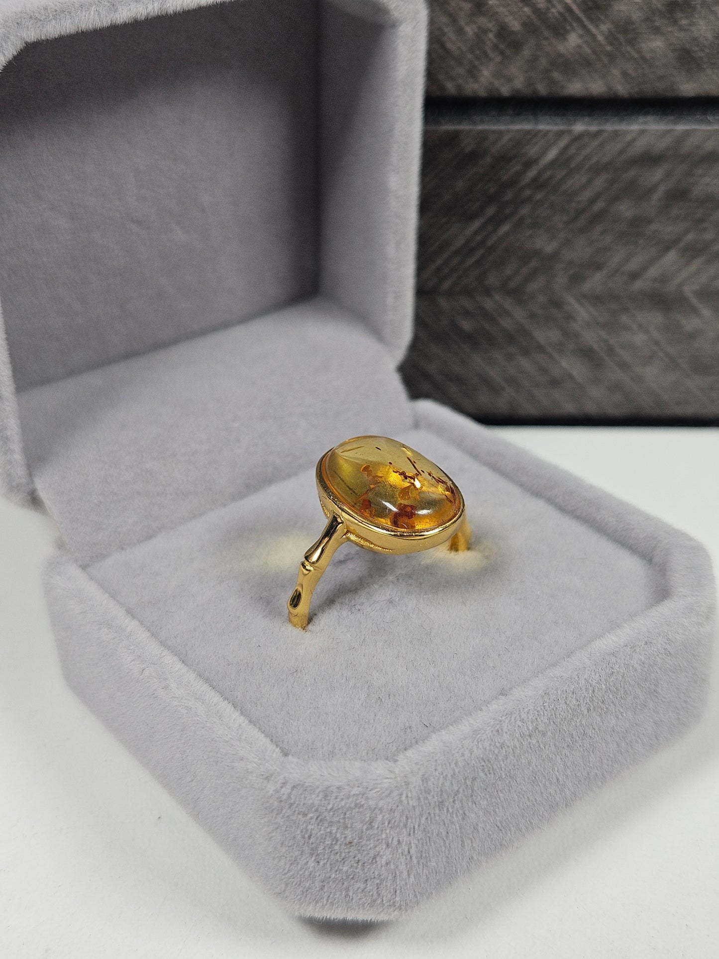 Amber s925(verguld) verstelbare ring nr66