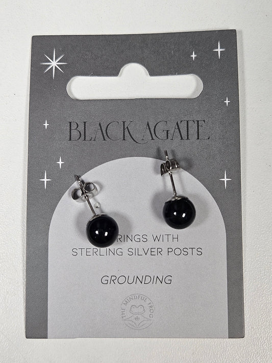 Zwarte agaat sterling zilver oorknopjes
