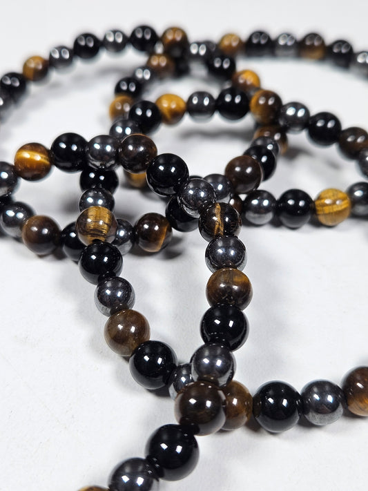 Hematiet/Tijgeroog/Obsidiaan armband 6mm