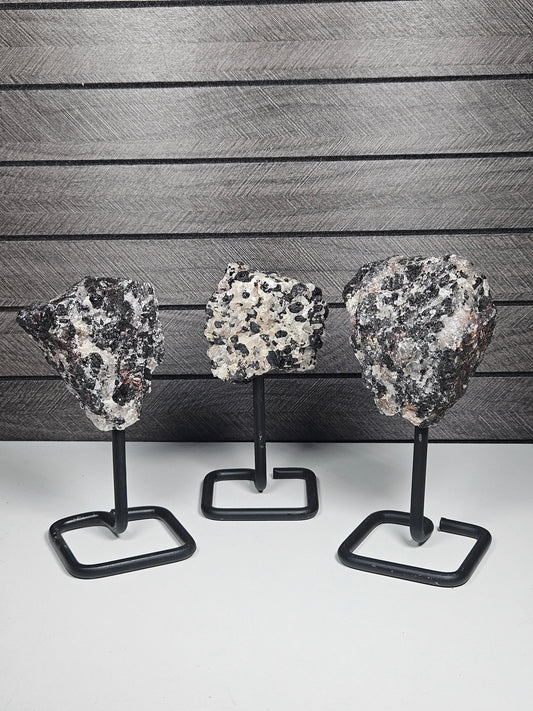 Ruwe zwarte Toermalijn in kwarts op standaard