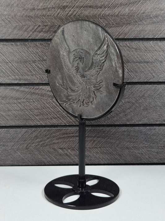 Zilver Obsidiaan Phoenix op Standaard