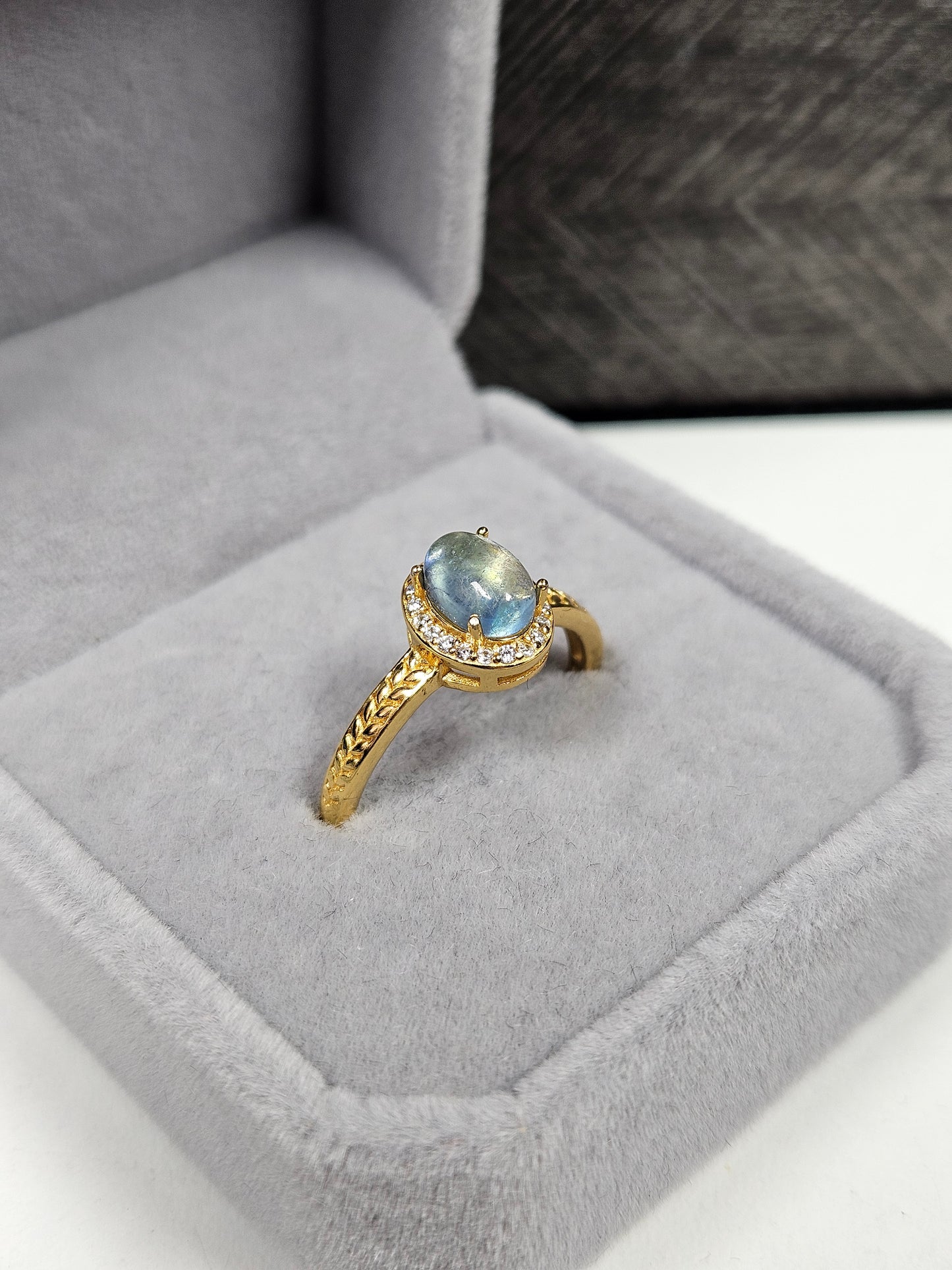 Aquamarijn s925(verguld) verstelbare ring nr79