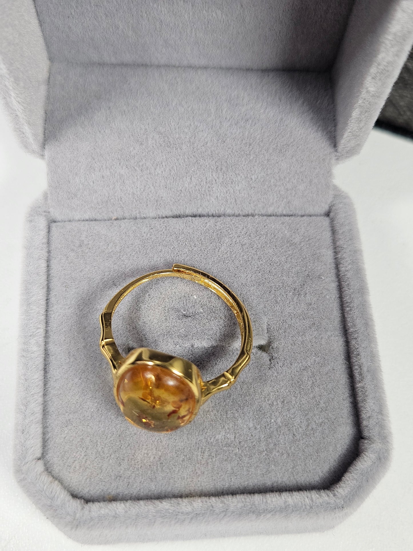 Amber s925(verguld) verstelbare ring nr66