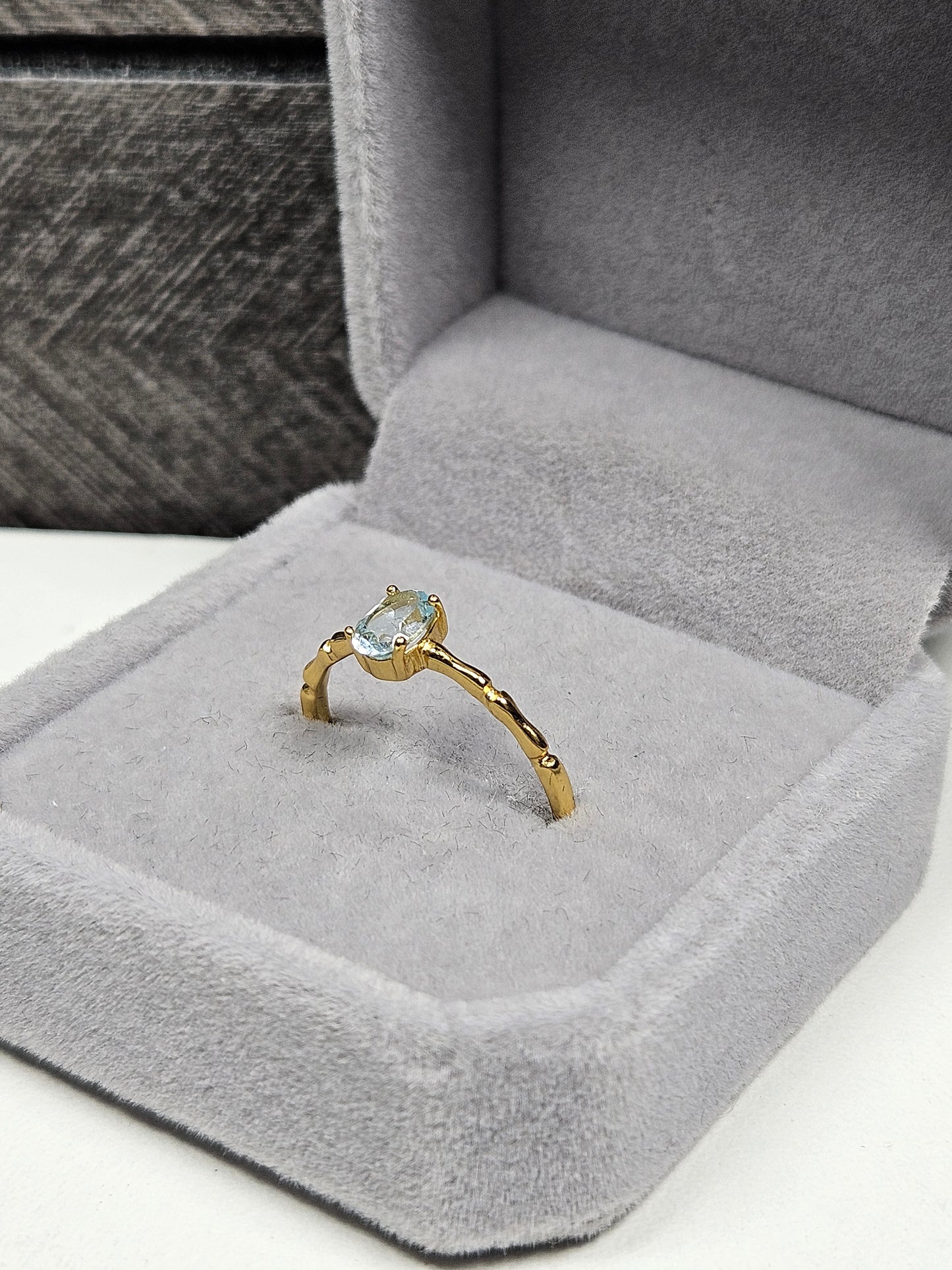 Aquamarijn s925(verguld) verstelbare ring nr24