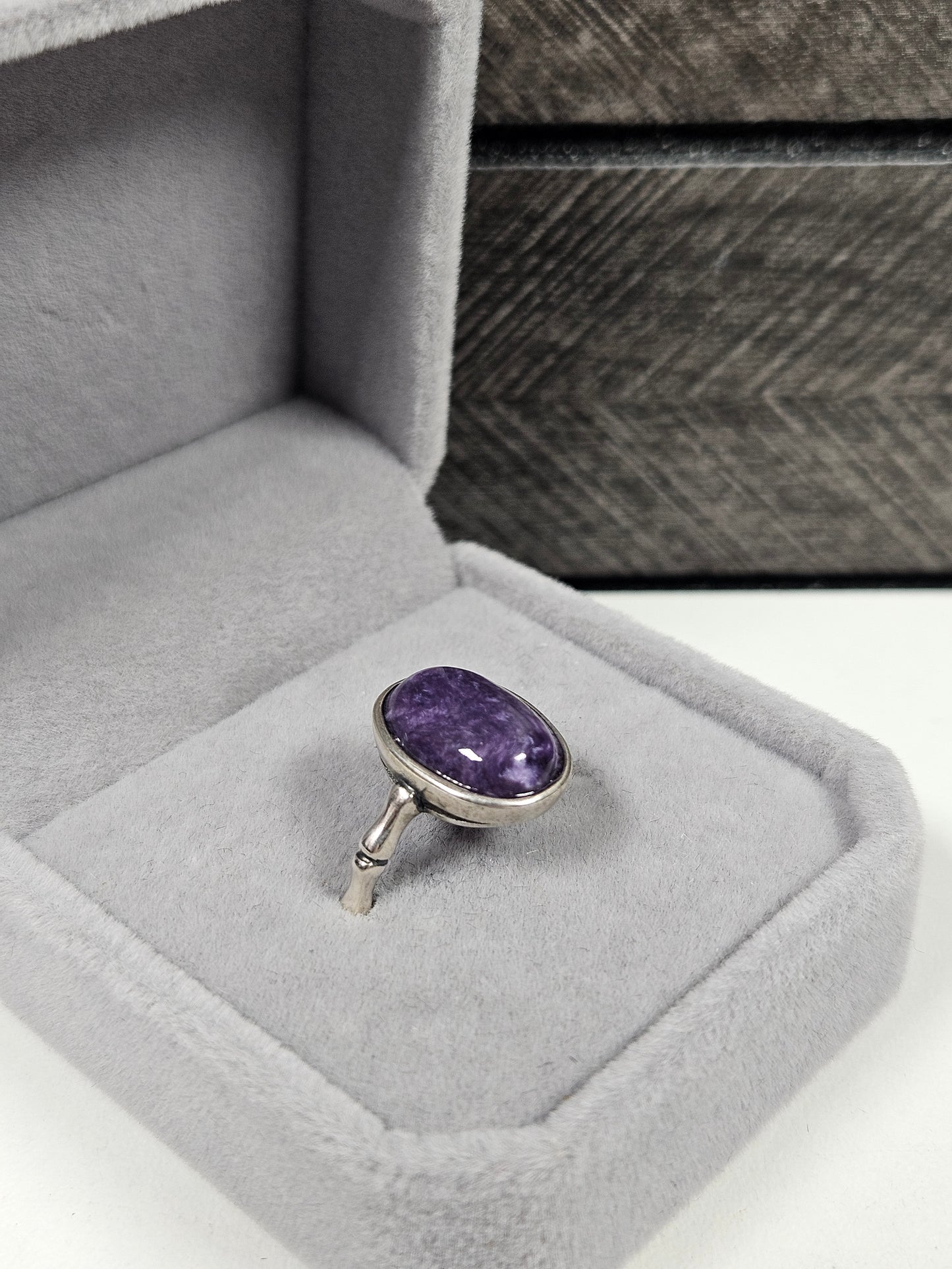 Charoïet s925(zilver) verstelbare ring nr65