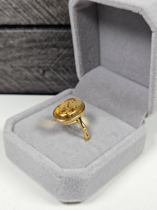 Amber s925(verguld) verstelbare ring nr66