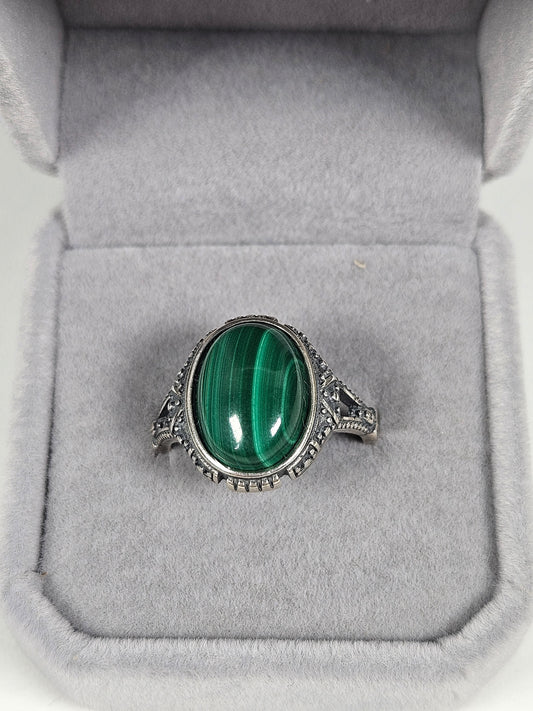 Malachiet s925 (zilver) verstelbare ring nr54