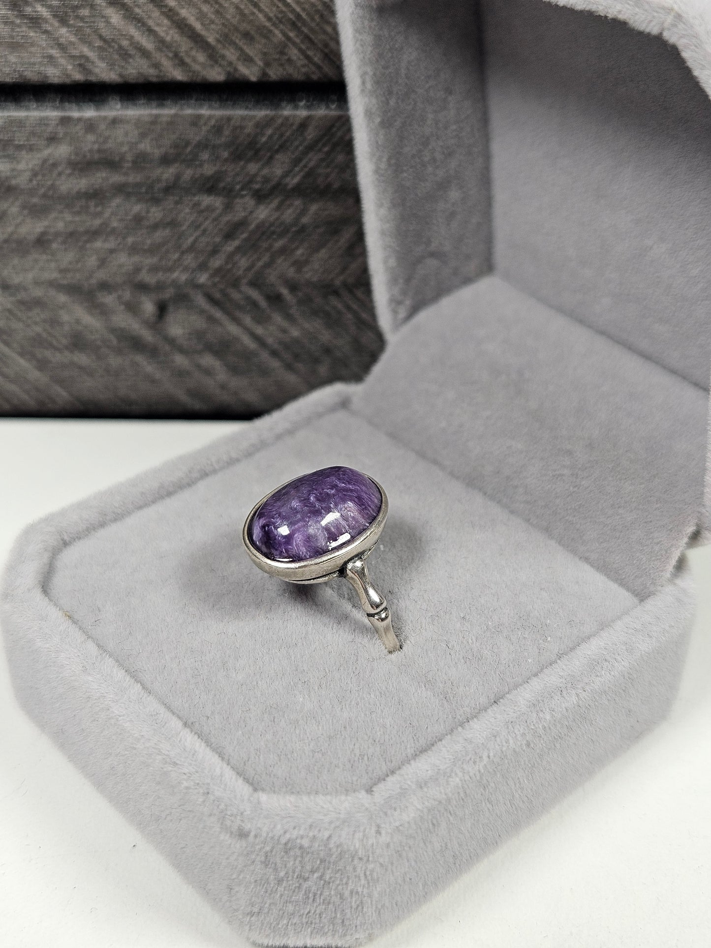 Charoïet s925(zilver) verstelbare ring nr65
