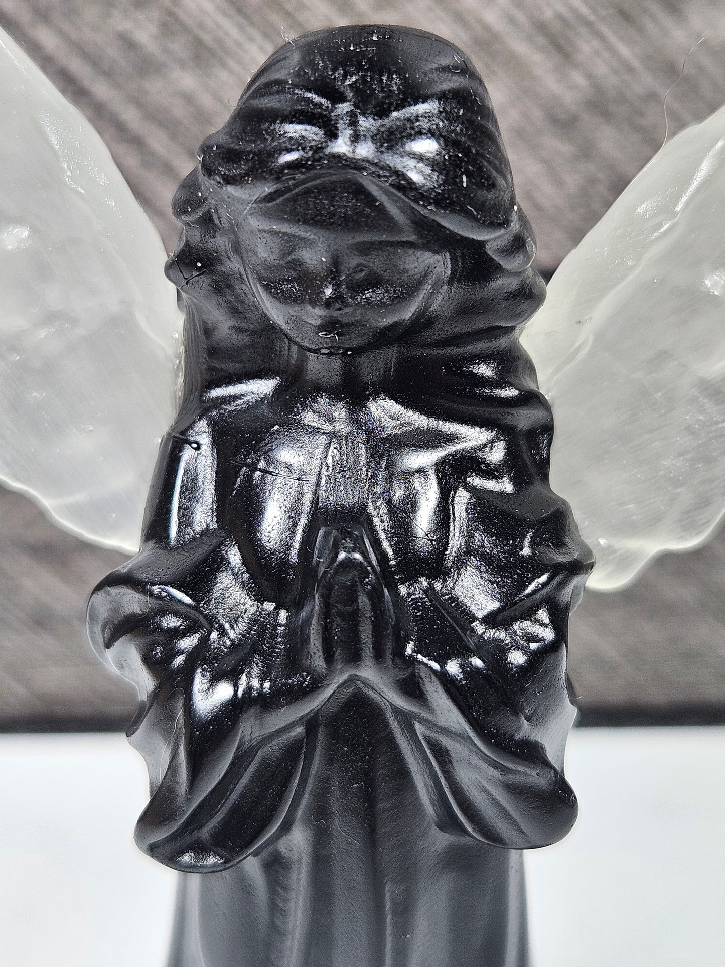 Obsidiaan Engel met Seleniet Vleugels