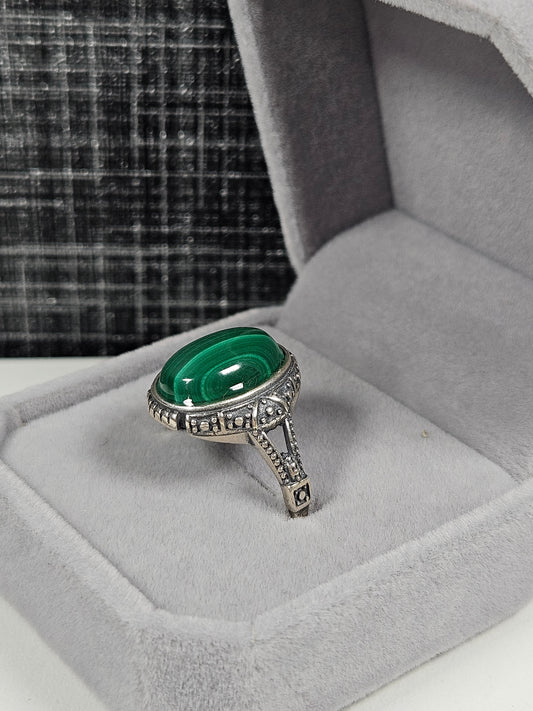 Malachiet s925 (zilver) verstelbare ring nr54