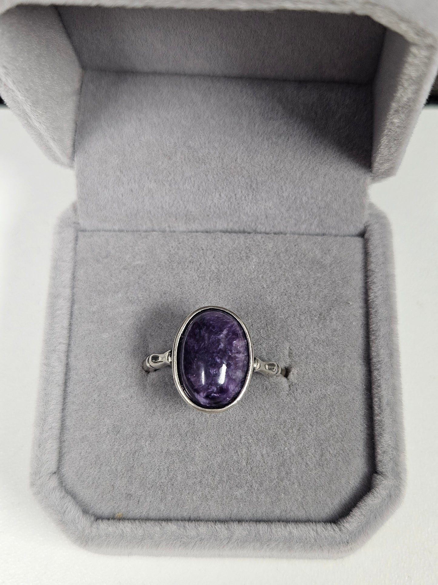 Charoïet s925(zilver) verstelbare ring nr65