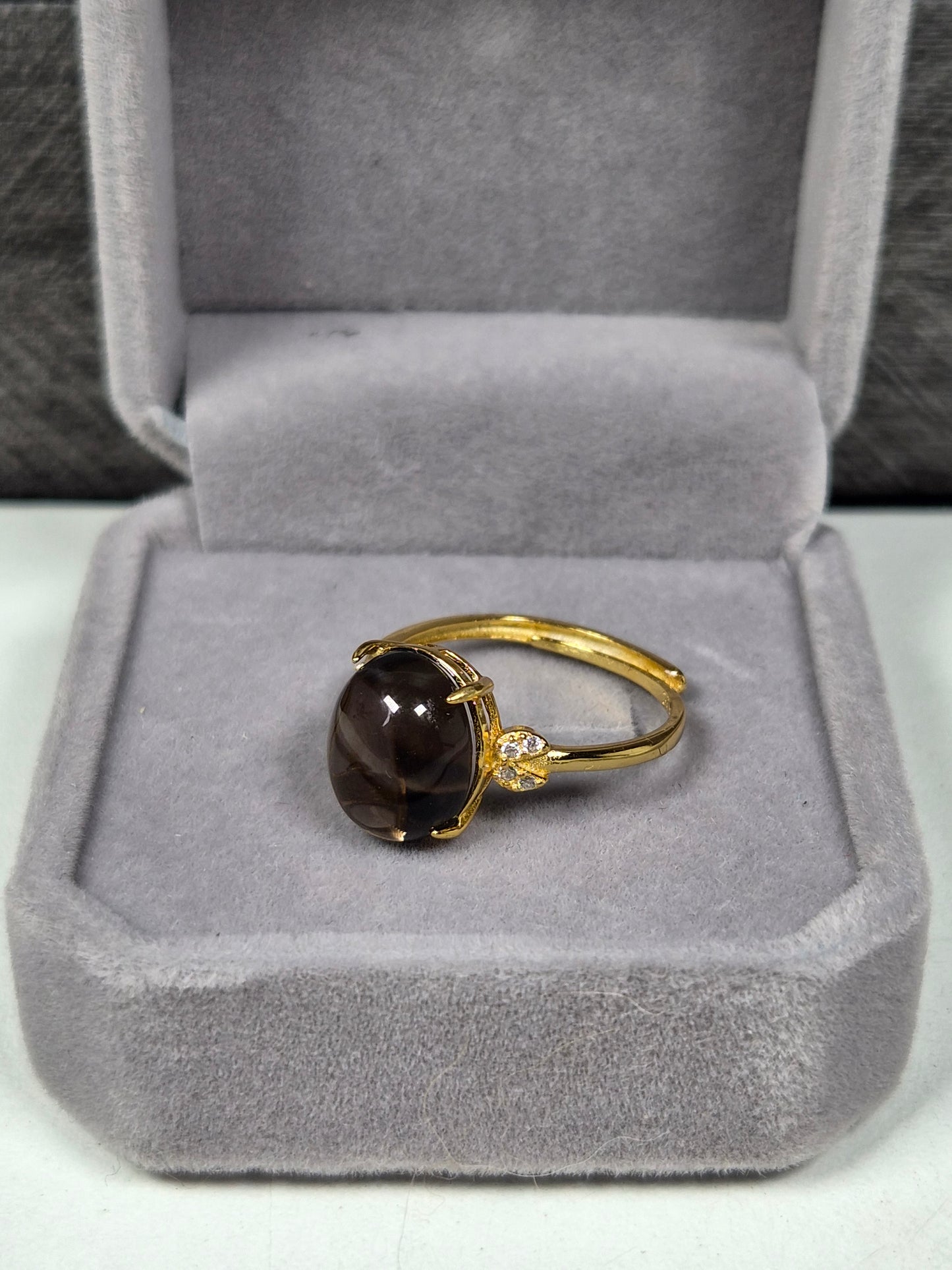 Rookkwarts s925 (verguld) verstelbare ring nr11