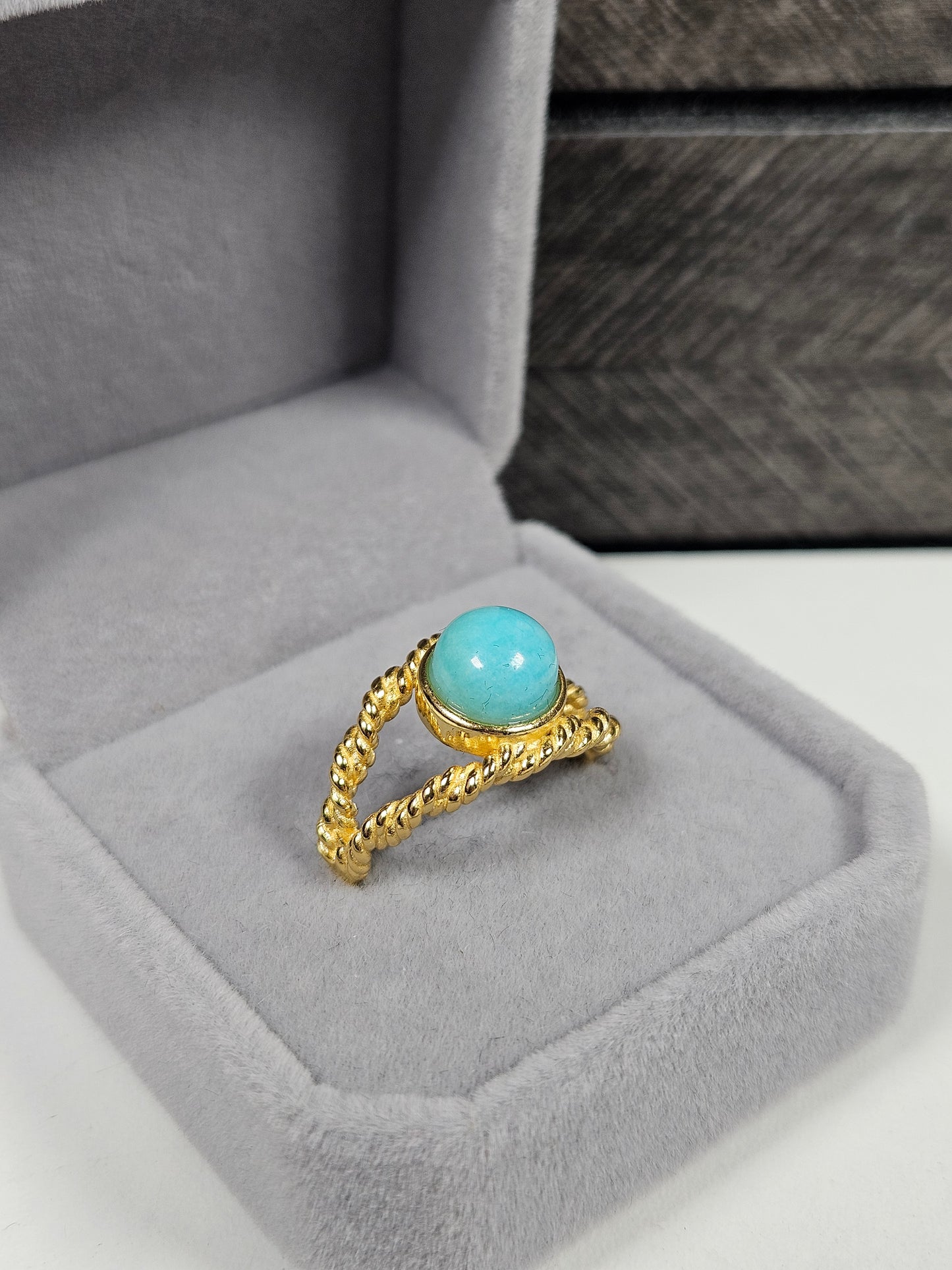 Amazoniet s925(verguld) verstelbare ring nr68