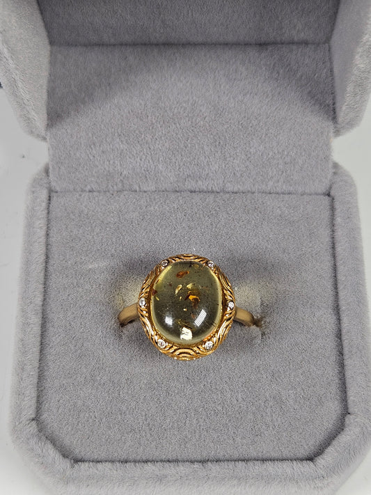 Amber s925(verguld) verstelbare ring nr32