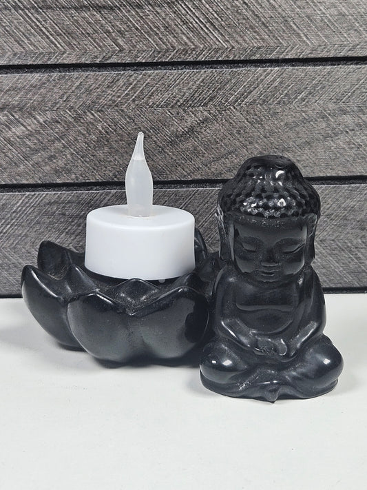 Obsidiaan Buddha en Lotus Set