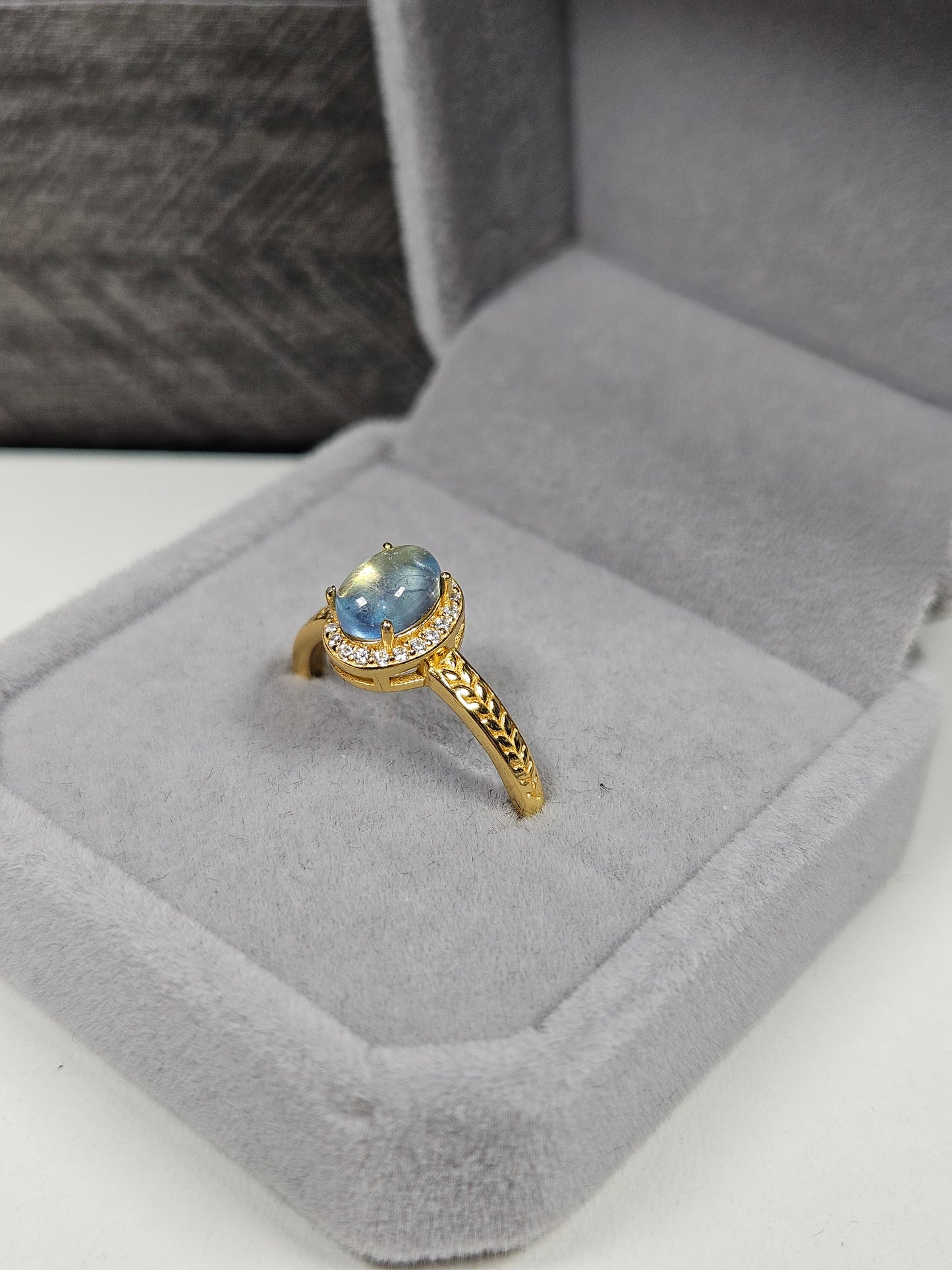 Aquamarijn s925(verguld) verstelbare ring nr79