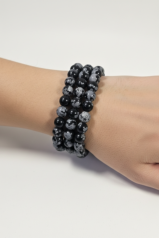 Sneeuwvlok Obsidiaan armband 8mm