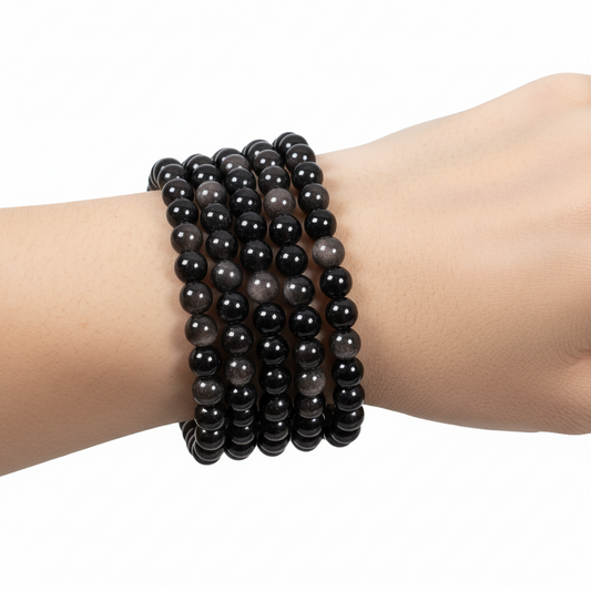 Zilver obsidiaan armband 6mm