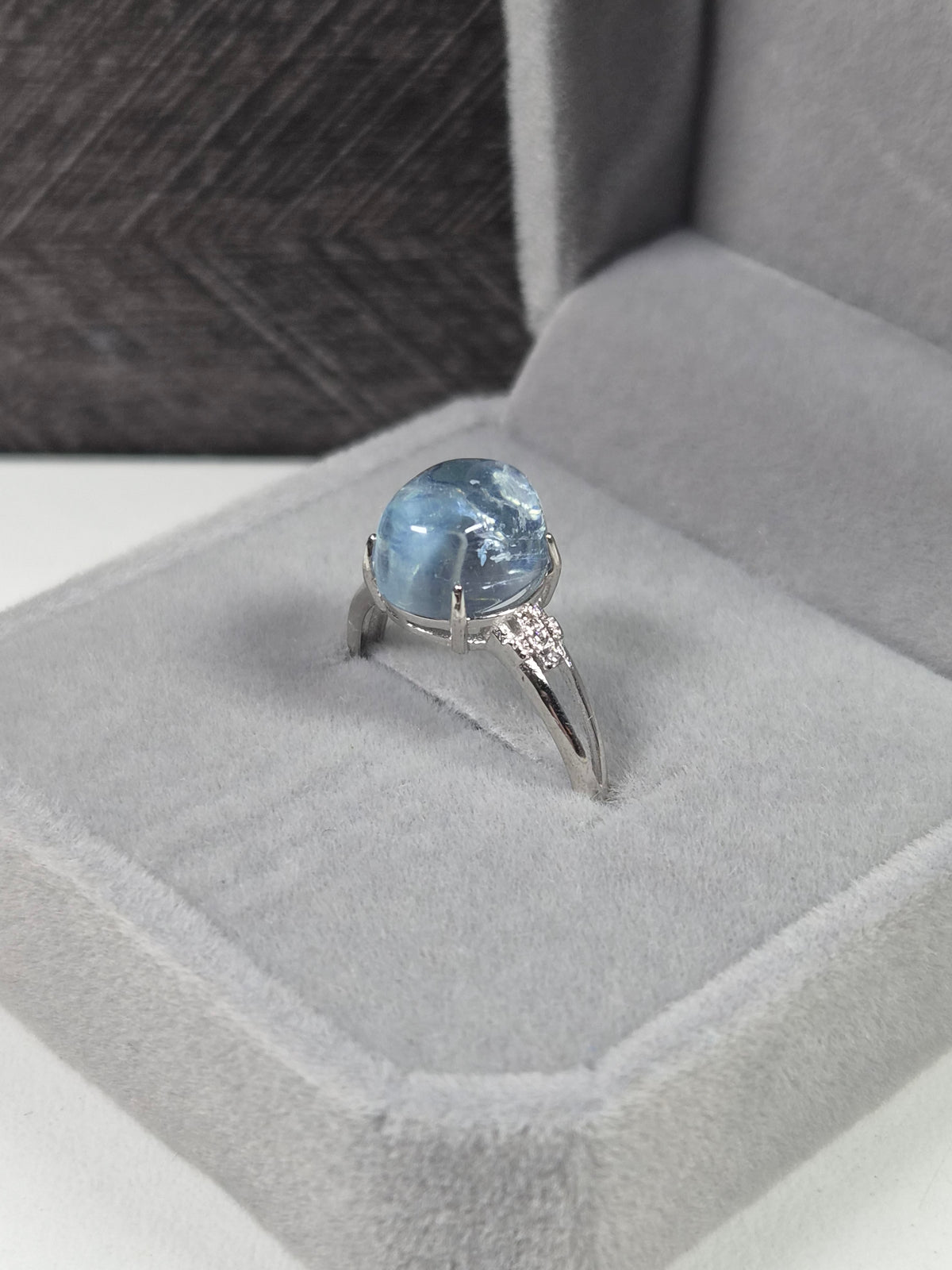 Aquamarijn s925 (zilver) verstelbare ring nr12