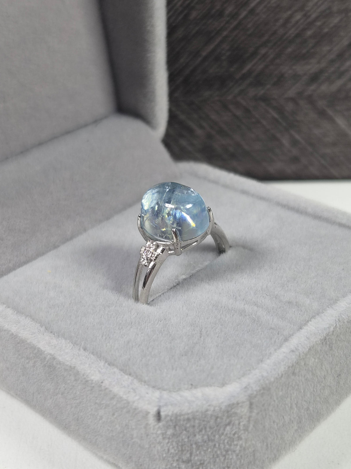 Aquamarijn s925 (zilver) verstelbare ring nr12