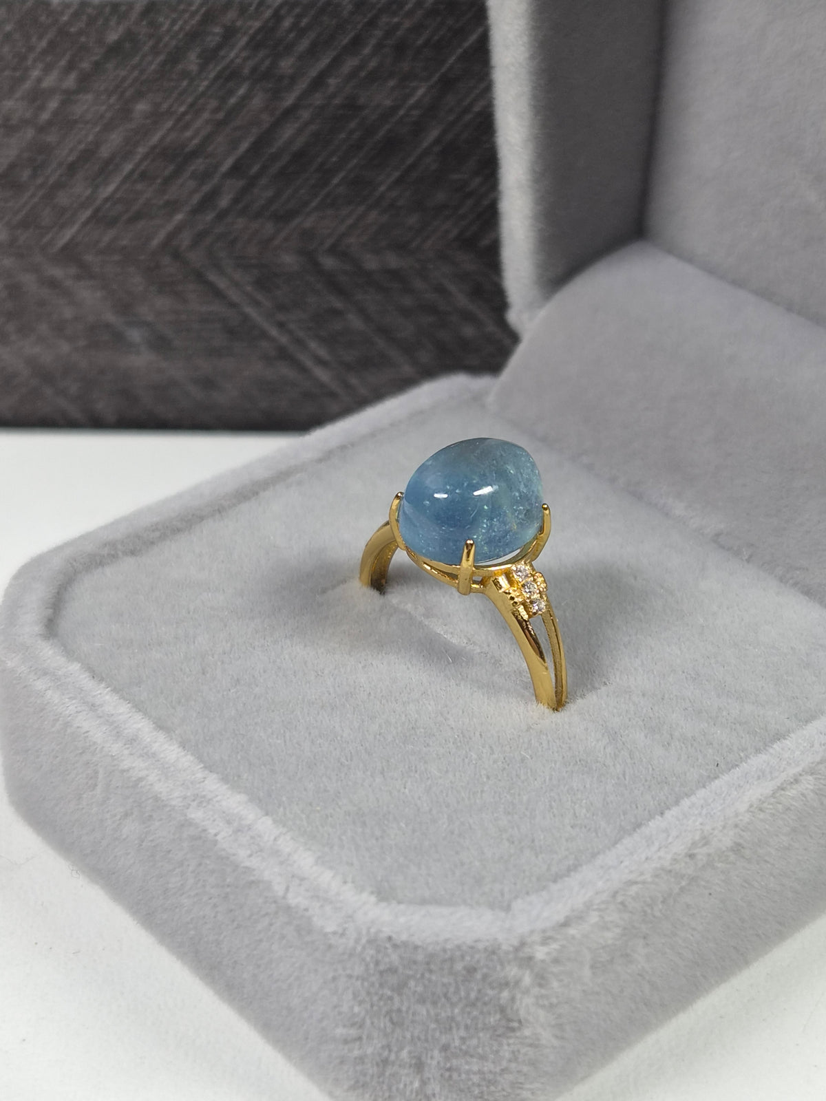 Aquamarijn s925 (verguld) verstelbare ring nr14