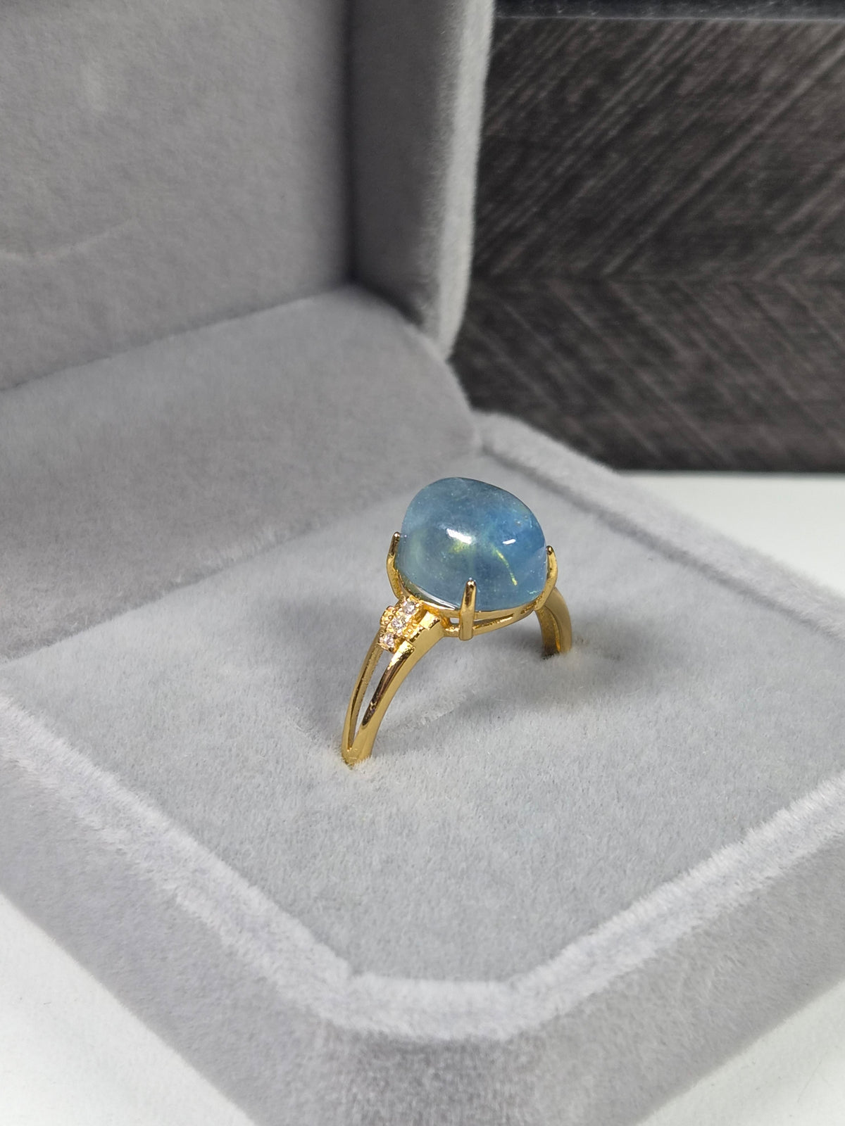 Aquamarijn s925 (verguld) verstelbare ring nr14