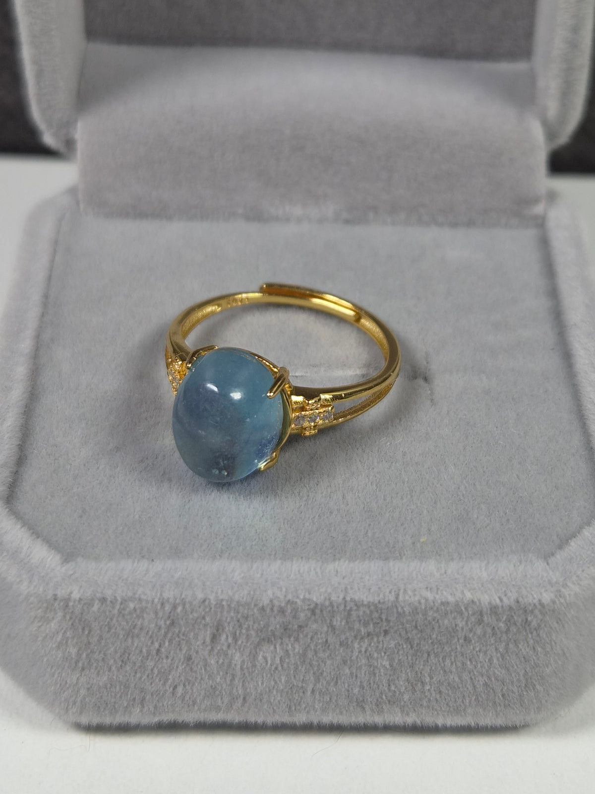 Aquamarijn s925 (verguld) verstelbare ring nr14