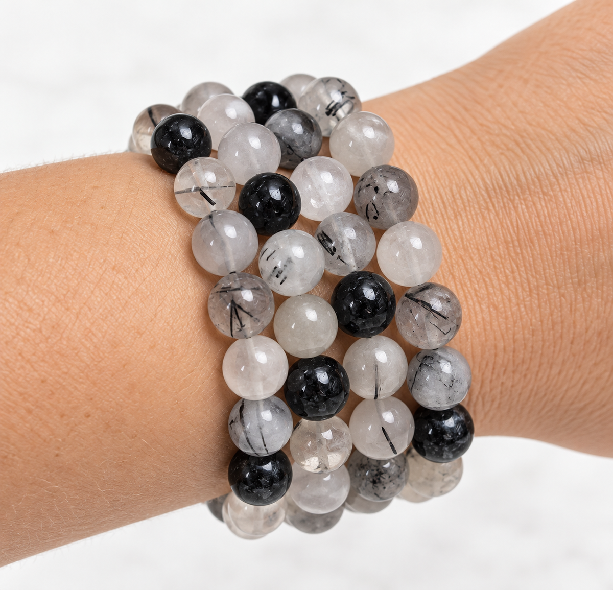 Zwarte toermalijn in kwarts armband 8mm
