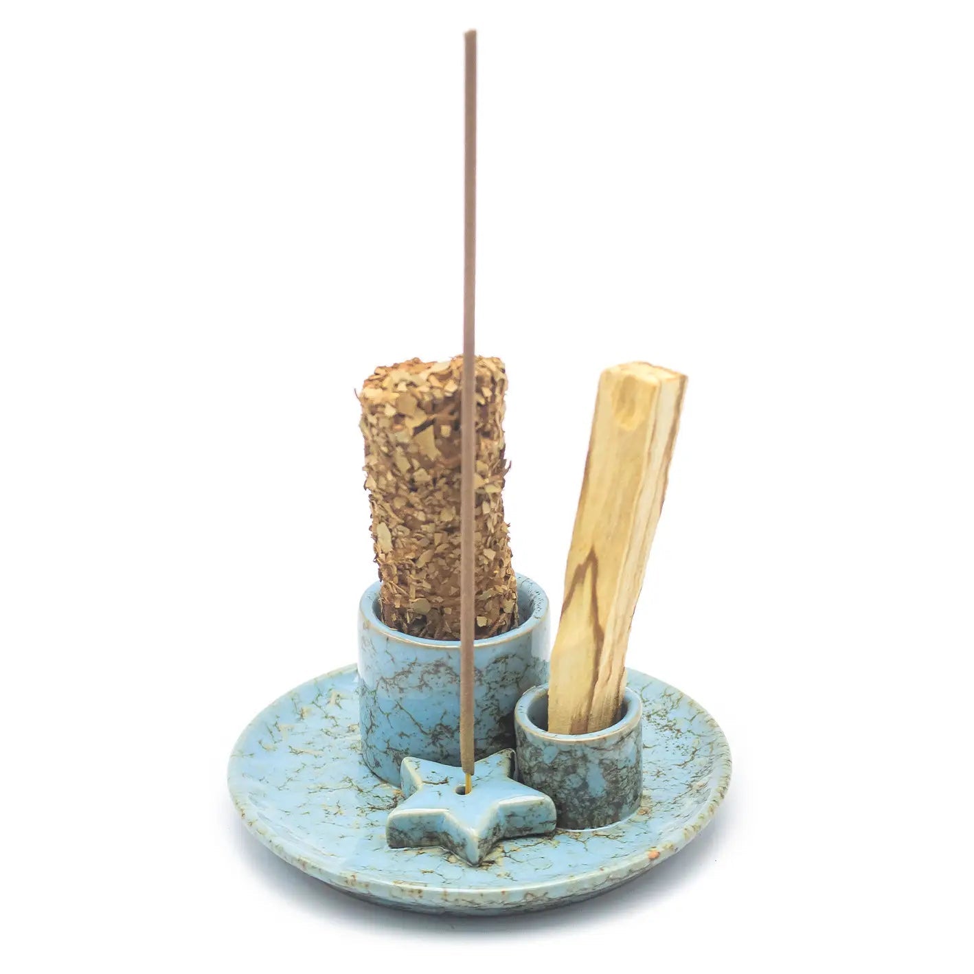 Keramiek 3 in 1 houder blauw