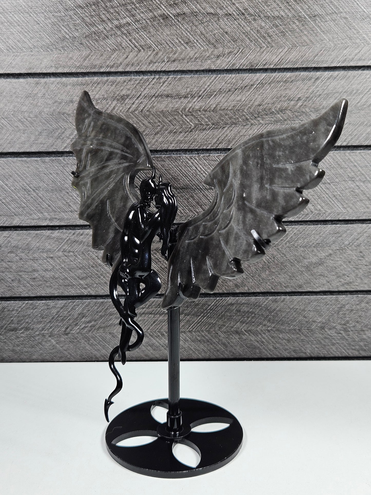 Zilver obsidiaan duivel/engel koppel D51