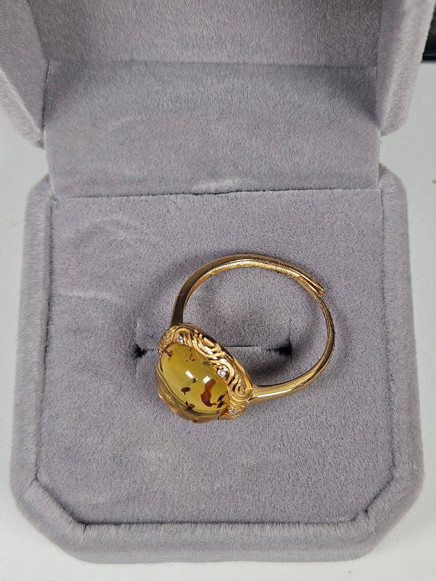 Amber s925 (verguld) verstelbare ring nr44