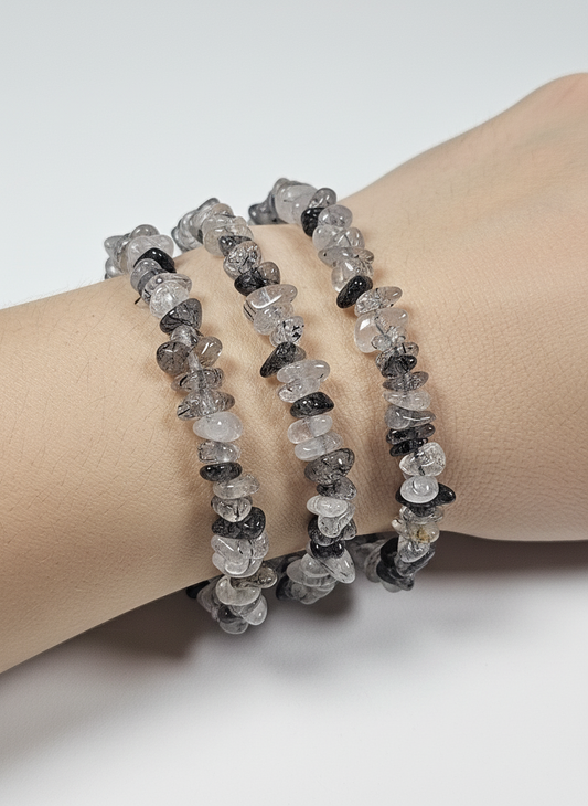 Zwarte toermalijn in kwarts splitarmband