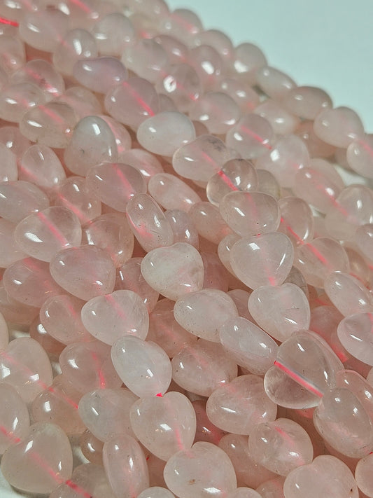 Rozenkwarts kralenstreng hartjes 12 mm