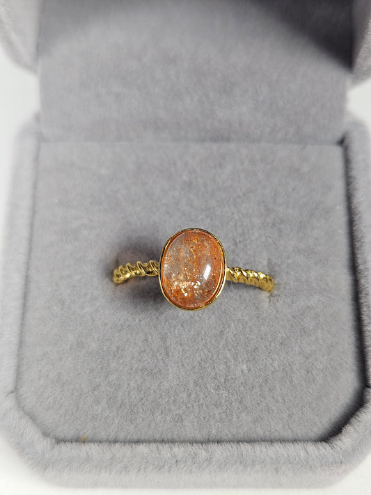 Zonnesteen s925(verguld) verstelbare ring nr61