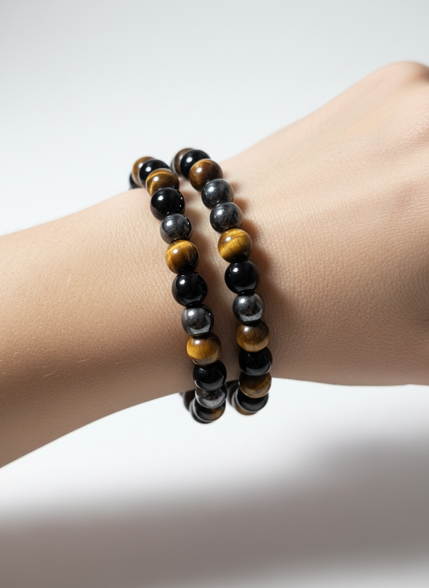 Hematiet/Tijgeroog/Obsidiaan armband 6mm