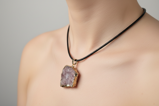 Ruwe Aardbeienkwarts goud hanger met Ketting