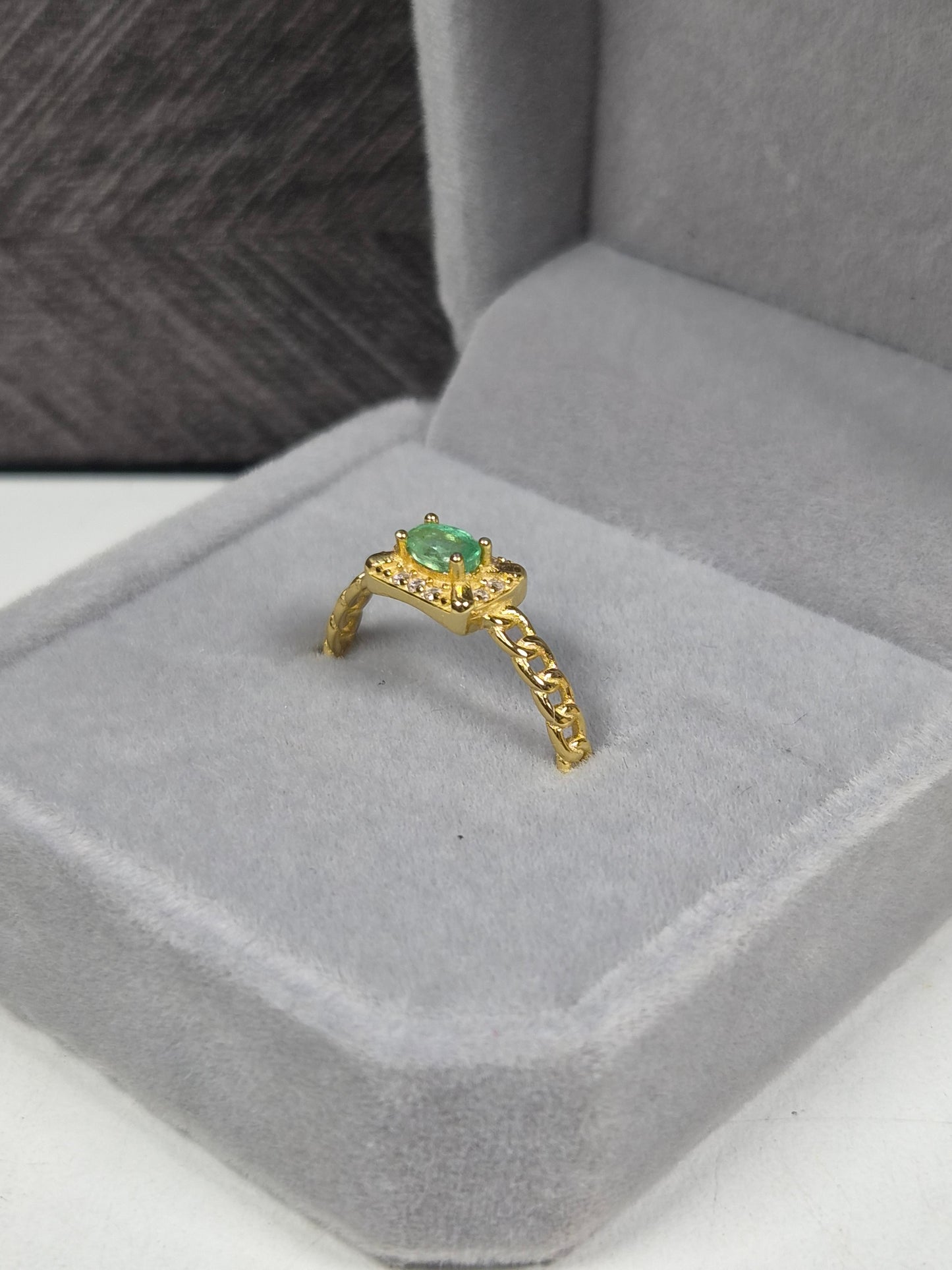 Emerald s925 (verguld) verstelbare ring nr44