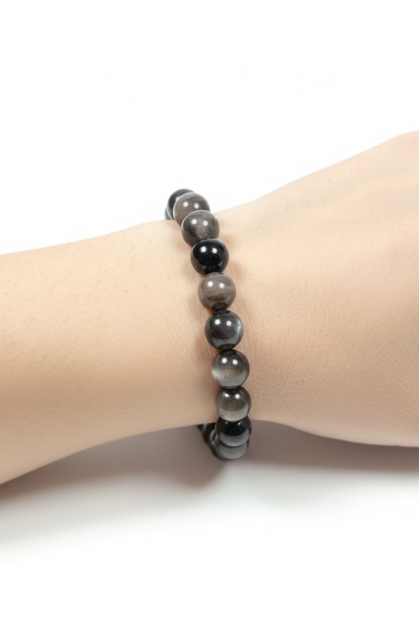 Zilver Obsidiaan armband 8mm