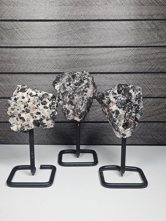 Ruwe zwarte Toermalijn in kwarts op standaard