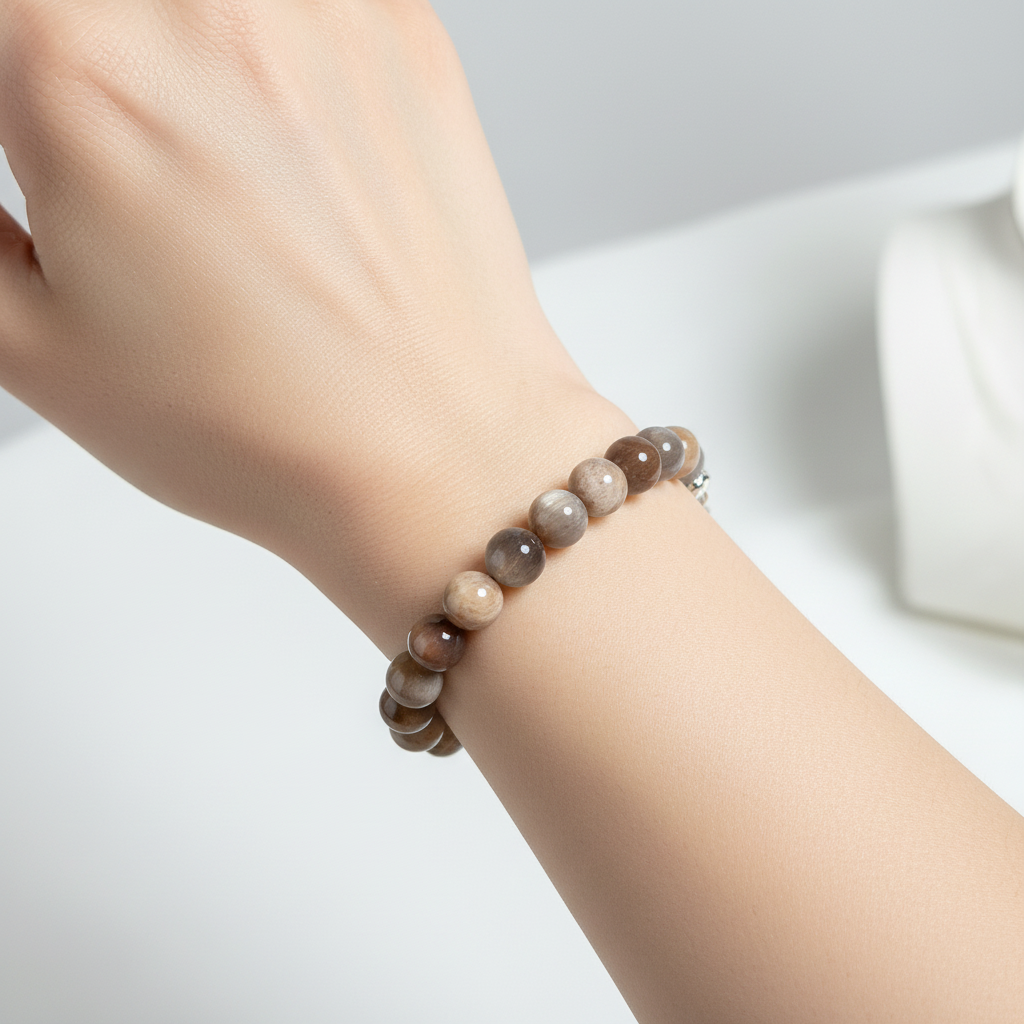 Maansteen/Zonnesteen mix armband 10mm