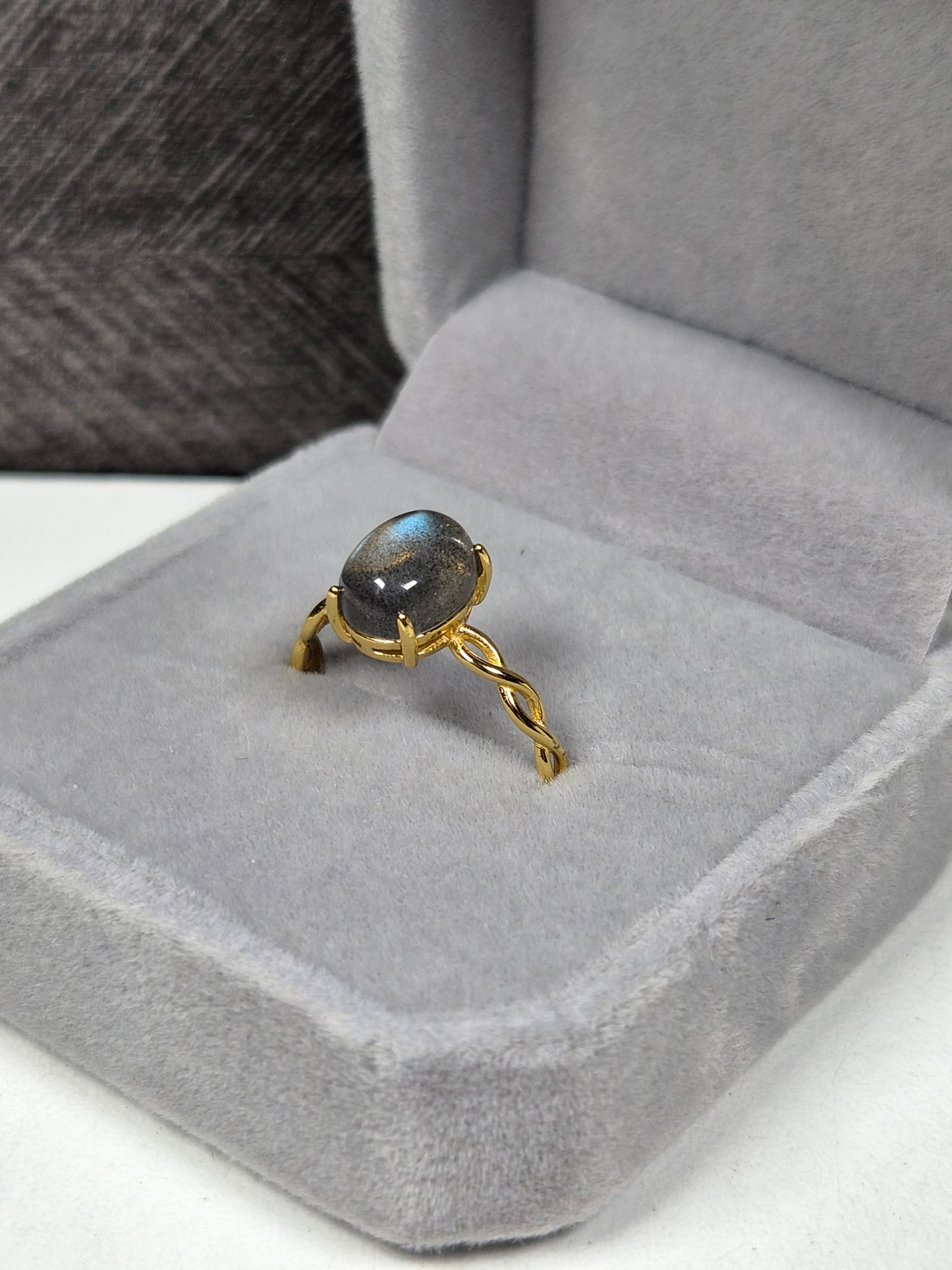 Labradoriet s925 (verguld) verstelbare ring nr7